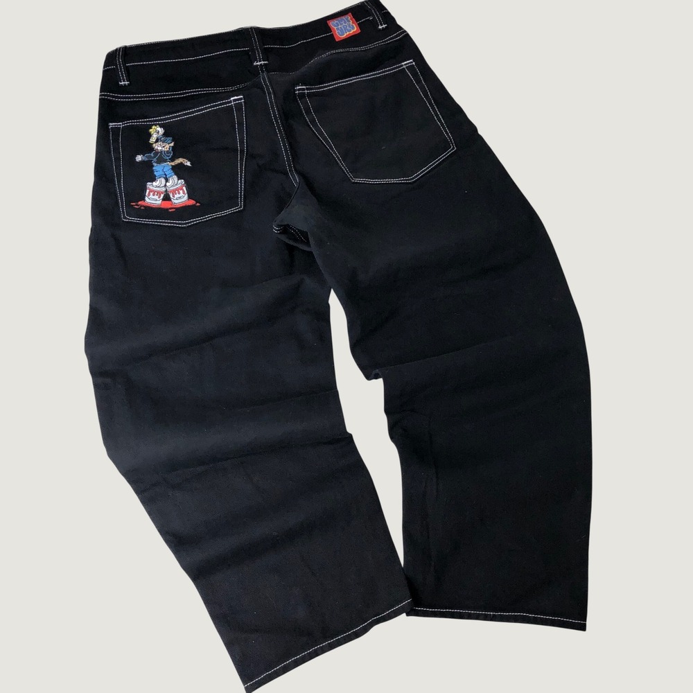 Empyre Black Pants Mens 34x30 Relaxed Skater Grunge Y2K Embroidered Graffiti Cat